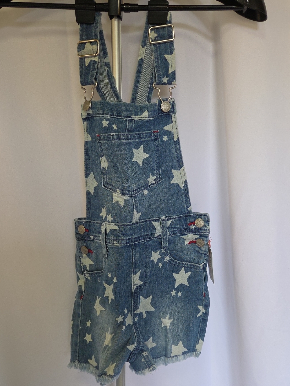 Cat & Jack Blue Star Print Denim Overall Shorts